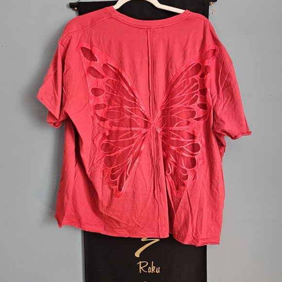 Trica Fix Free People Red Butterfly Tee NWOT Large - Picture 7 of 7